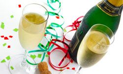 champagne and party confetti