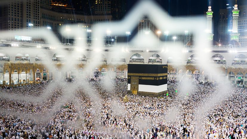 Pilgrims in a mosque, Al-Haram Mosque, Mecca, Saudi Arabia