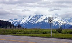 Majestic snow-capped mountain range.