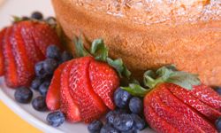 Add some fresh strawberries and blueberries with angel food cake for a colorful, healthy arrangement.