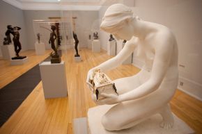 The moment before Pandora's curiosity gets the best of her is captured by artist Harry Bates in marble, ivory and bronze. The Tate acquired the sculpture in 1891.