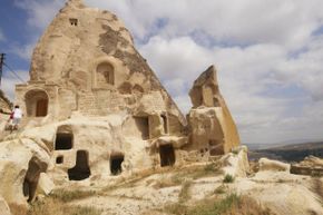 Part of the warren of ancient, man-made caves in the Cappadocia region of Turkey. If you visit Cappadocia, you can actually stay in a cave (or a cave-style accommodation).