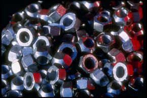 A pile of lug nuts at the Charlotte Motor Speedway in Concord, N.C.