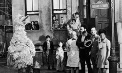 The Sesame Street cast poses on set in 1969