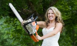 bride brandishing chain saw