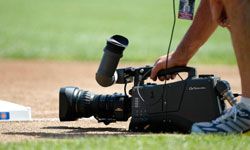Television camera on baseball field