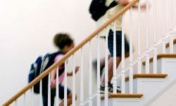 kids running up stairs