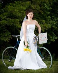 angry bride with a bicycle
