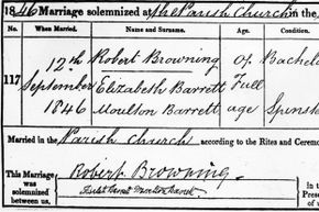 Robert Browning and Elizabeth Barrett's marriage certificate.