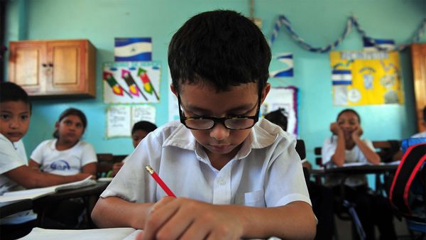 kid looking at textbook