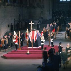 Mourners pack St. Paul's Cathedral in London to see the coffin of British Prime Minister Winston Churchill at his state funeral in 1965.