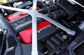 Under the hood of the 2013 SRT Viper is the all-aluminum, mid-front, 8.4-liter, V-10 engine that delivers 640-horsepower and 600 lb.-ft. of torque -- the most torque of any naturally aspirated sports car engine in the world.
