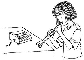 Illustration of a girl recording herself playing a musical instrument