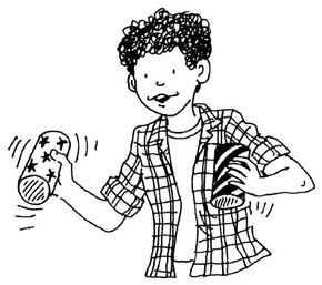 Illustration of a boy playing with musical cans