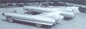 The two-seat 1959 Cadillac Cyclone was dwarfed by a contemporary, the 1959 Cadillac Series 62 convertible in most respects, but the little show car certainly could hold its own in the fin department.