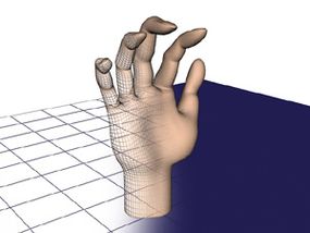 Adding a surface to the wireframe begins to change the image from something obviously mathematical to a picture we might recognize as a hand.
