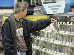 A shopper browses video games