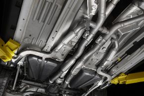 The underside of a 2012 Ford Mustang Boss 302.