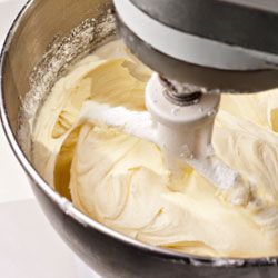 cake batter in bowl of stand mixer