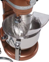Flour clouds and batter splatters will be a mess of the past if you add a pouring shield onto your mixer's bowl.