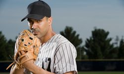 pitcher looking at camera with intense focus