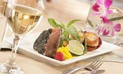A dry white wine is a good match for many kinds of seafood, such as ahi tuna and scallops.