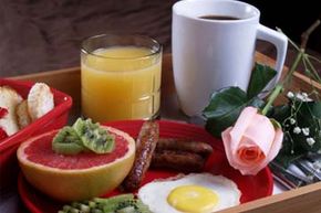 Breakfast in bed is a kind treat for someone special.