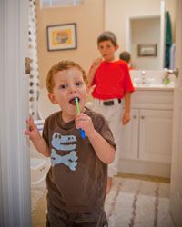 Siblings compete over everything anyway, so put their rivalry to good use by making a daily tooth-brushing contest.