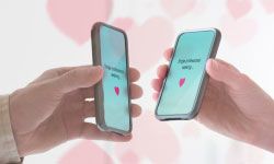 smartphones with hearts on the screens