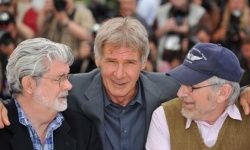 Executive producer George Lucas, actor Harrison Ford and director Steven Spielberg
