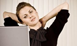 woman exercising at desk