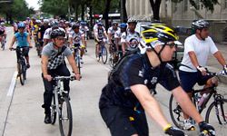 During the 2008 National Bike Month in Houston, Texas, residents were encouraged to ride bikes to work.