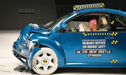 This photo released by the Insurance Institute for Highway Safety, shows Volkswagen's Beetle after a crash test in Ruckersville, Va.