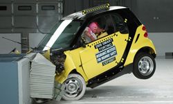 This photo provided by the Insurance Institute for Highway Safety shows a frontal offset crash test of a 2008 Smart Fortwo.