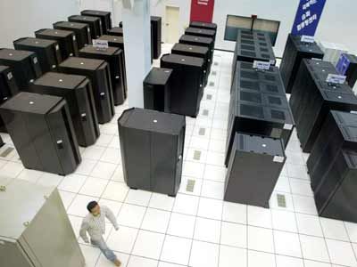 An employee of the Korea Institute of Science and Technology Information checks the supercomputers at the research institute.