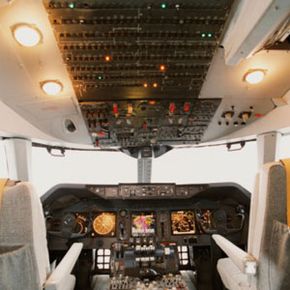 cockpit controls commercial airplane